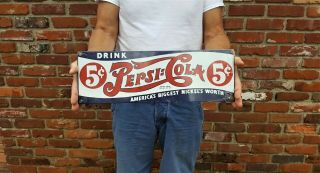 Vintage Rooney Drink Pepsi Cola 5c Porcelain Metal Advertising Sign Nos 18 " X 6 "