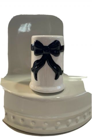 Nora Fleming Retired White With Black Bow Toothpick Holder Mini