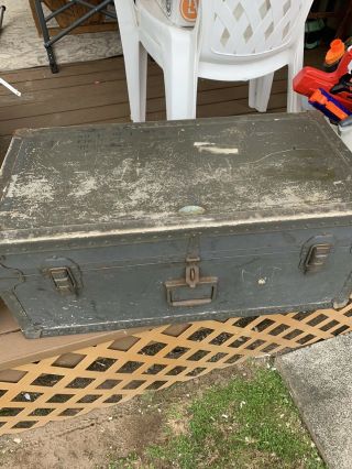 Vintage Wood Foot Locker Military Us Army Trunk Chest Wwii With Tray