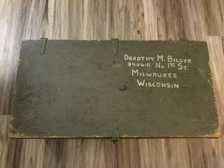 Vintage Wood Foot Locker Military Us Trunk Chest Green Storage Box Wwii Era 1943