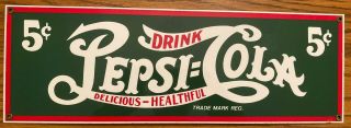 Vintage Ande Rooney Drink Pepsi Cola 5c Porcelain Metal Advertising Sign 18 " X 6 "