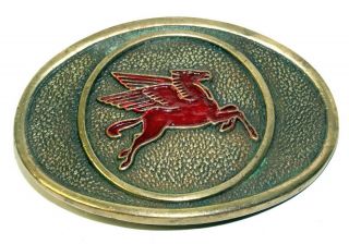 Vintage Solid Brass Belt Buckle With Mobil Oil Pegasus Medallion