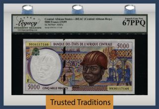 Tt Pk 304fe 1999 Central African States 5000 Francs Lcg 67 Ppq Gem