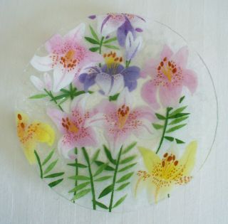 Fused 10 " Floral Glass Plate Signed By Artist " A C Ross "