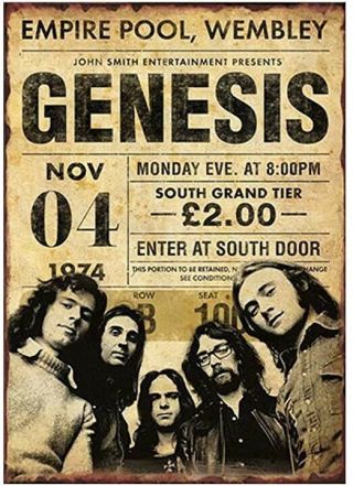 Genesis Concert Poster Vintage 1974 A5