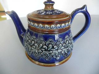 Doulton Lambeth England 8505 Teapot Cobalt Blue & Brown Stoneware Royal