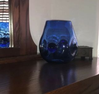 1959 Acid Etched Blenko Art Glass Blob Vase 5940 Wayne Husted Cobalt Blue