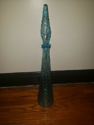 Mid Century Empoli Italian Aztec Aqua Blue Genie Bottle Decanter With Stopper