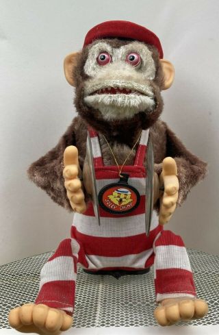 Vtg H C Jolly Chimp Monkey Hsin Chi Toys W/ Cymbals,  Cap And Tag Not