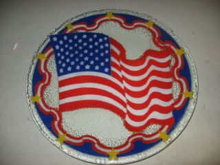 Peggy Carr Fused Art Glass Large Plate With American Flag Dated 2001