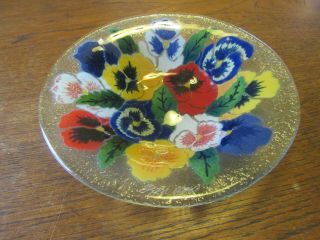 Pressed Signed Peggy Carr Art Glass Flowers Bowl After Higgins 8 1/4 "