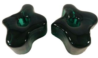 (2) Blenko Candle Holders Emerald Green Made In Wv