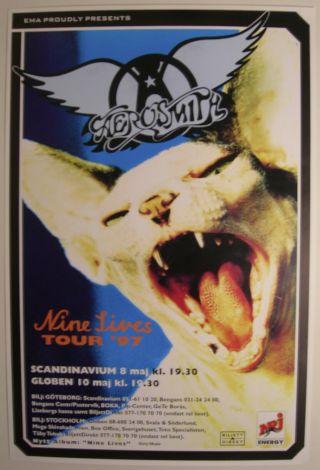 Aerosmith Swedish Concert Tour Poster 1997 Nine Lives Steven Tyler